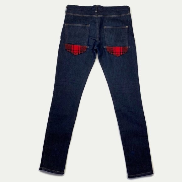 Junya Watanabe Comme des Garcons MAN Skinny Jeans Red Plaid Back Pockets Size M - Picture 1 of 7
